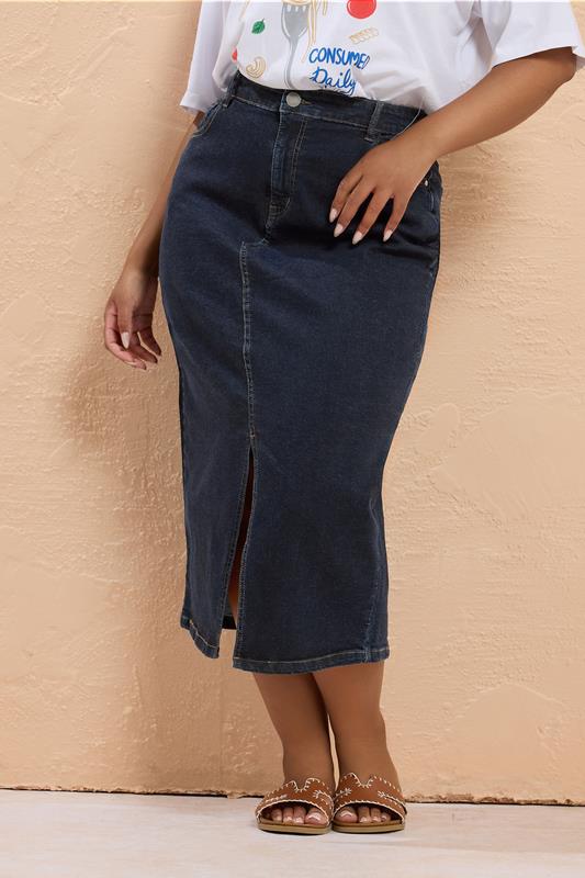 YOURS Plus Size Indigo Blue Stretch Denim Midaxi Skirt | Yours Clothing 4
