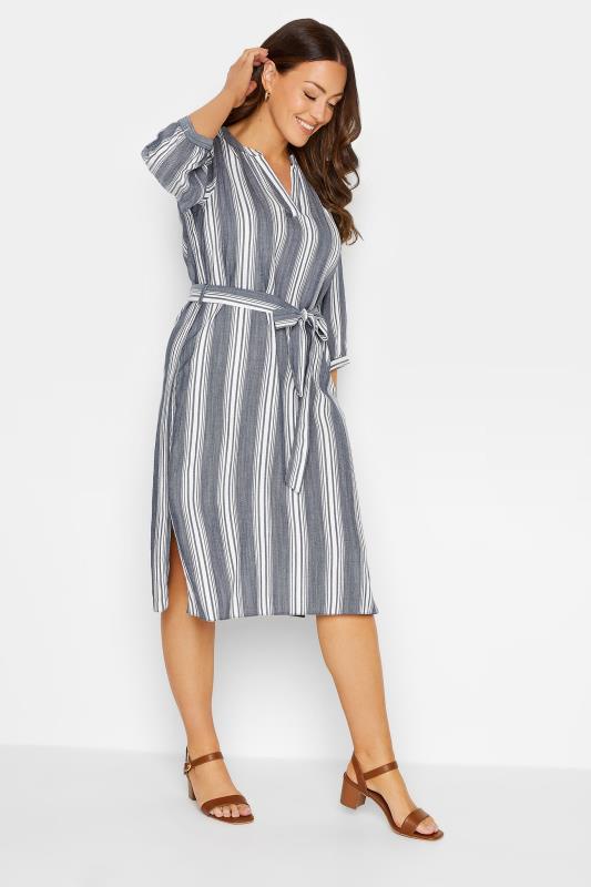 M&Co Navy Blue Stripe Print Tie Waist Tunic Dress | M&Co 2