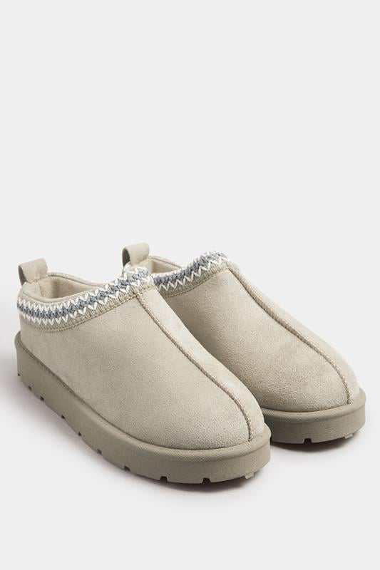 Grey Faux Suede Embroidered Mules In Standard Fit