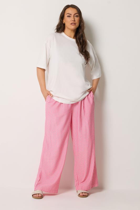 YOURS Plus Size Pink Stripe Trousers | Yours Clothing 2