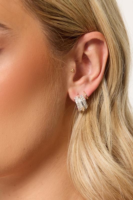 Silver Tone Diamante Hoop Earrings | Yours Clothing 1