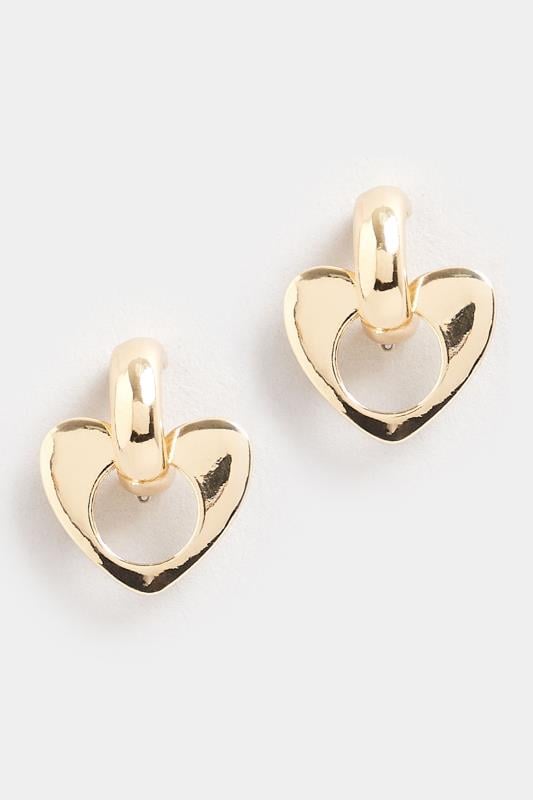 Gold Tone Heart Drop Earrings | Yours Clothing 1