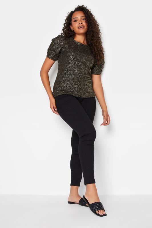 M&Co Black Shimmer Ruched Sleeve Blouse | M&Co 2