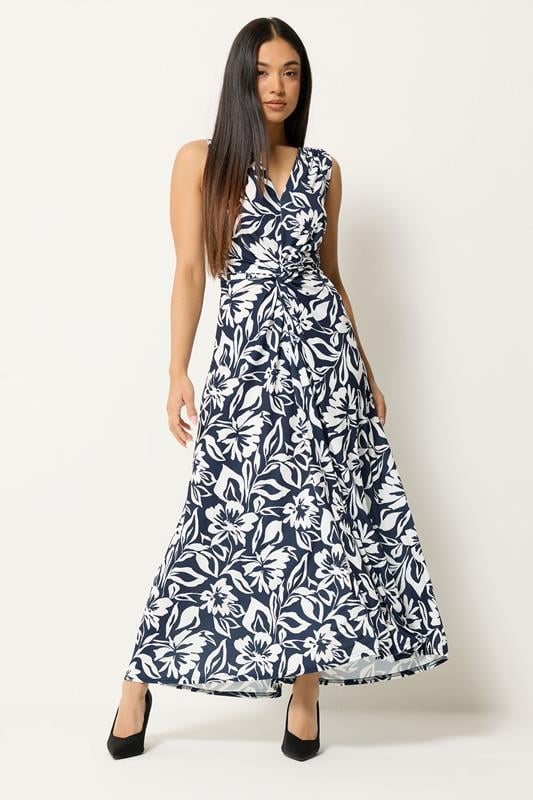  M&Co Petite Navy Blue Floral Twist Front Maxi Dress