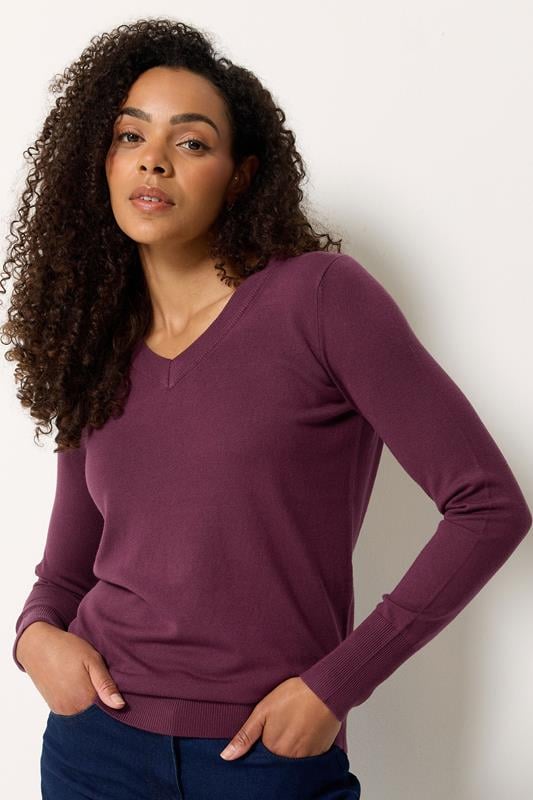  M&Co Berry Purple Long Sleeve V-Neck Jumper