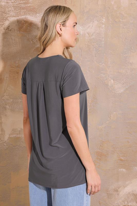 LTS Tall Women's Charcoal Grey Zip Detail T-Shirt | Long Tall Sally 2
