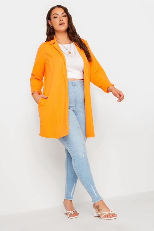 LIMITED COLLECTION Curve Plus Size Neon Orange Scuba Blazer | Yours Clothing  2