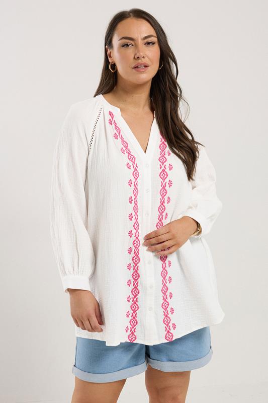 YOURS Plus Size White Embroidered Cheesecloth Shirt | Yours Clothing 1