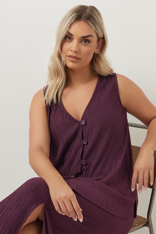 YOURS Plus Size Purple Crinkle Plisse Waistcoat | Yours Clothing 5