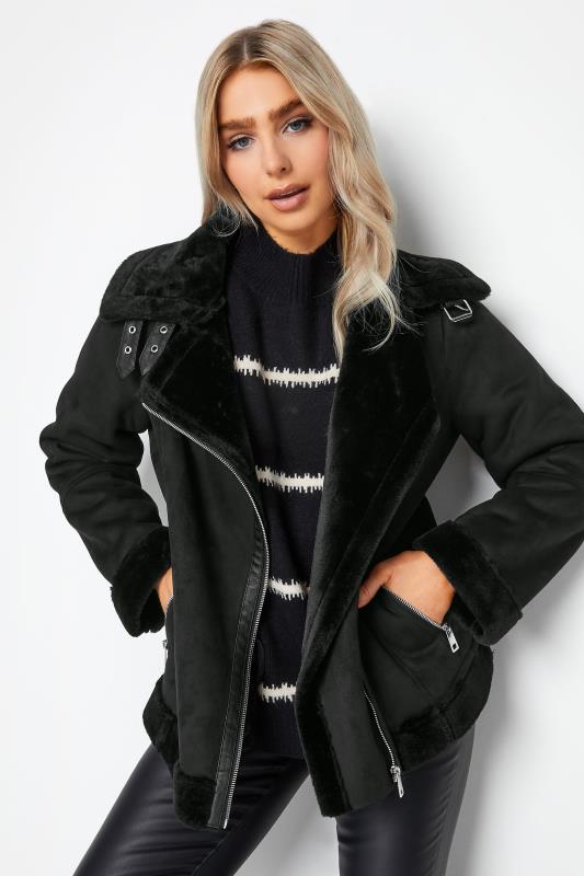 Women's  M&Co Black Faux Fur Trim Aviator Jacket