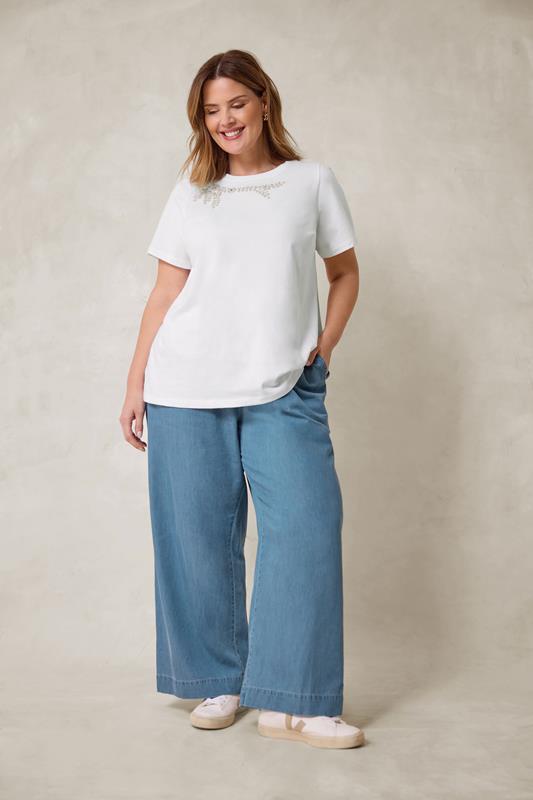  EVANS Curve Midwash Blue Wide Leg Denim Trousers