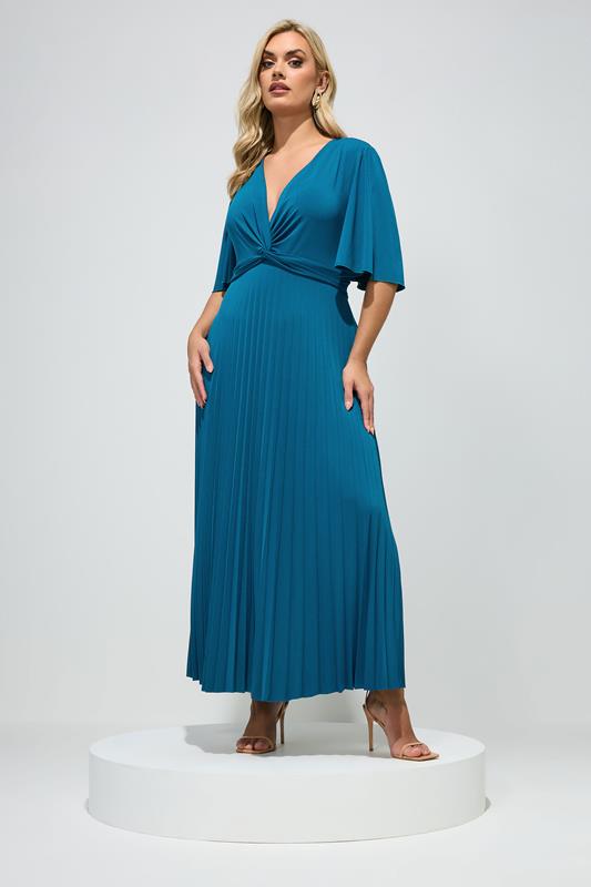 YOURS LONDON Plus Size Teal Blue Knot Pleated Maxi Dress | Yours Clothing 1