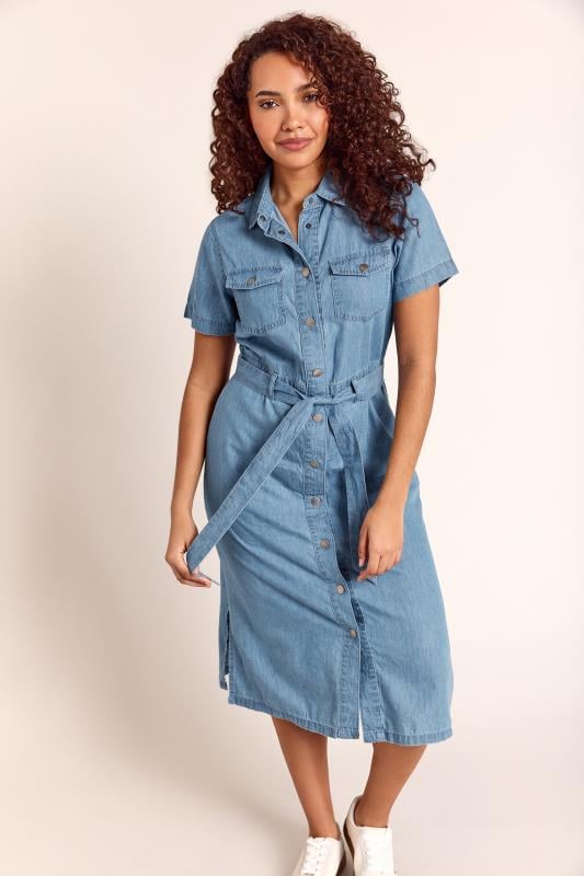 M&Co Blue Light Wash Tencel Denim Midi Shirt Dress | M&Co 1