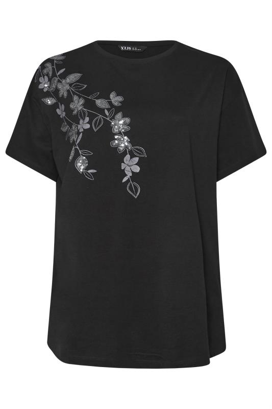 YOURS Plus Size Black Floral Oversized Sequin Top | Yours Clothing 5