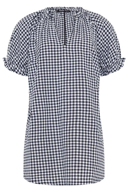 YOURS Plus Size Navy Blue Gingham Notch Neck Blouse | Yours Clothing 5