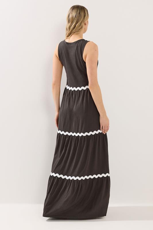 LTS Tall Women's Chocolate Brown Contrast Swirl Tiered Cotton Maxi Dress | Long Tall Sally 3