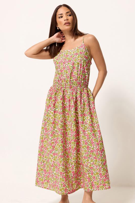PixieGirl Petite Women's Pink Floral Midi Dress | PixieGirl 1