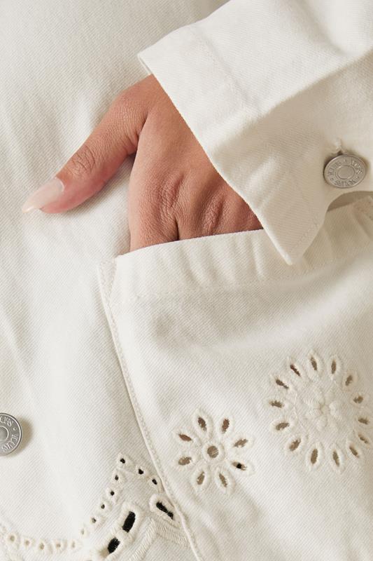 YOURS Plus Size Ivory White Broderie Anglaise Twill Shacket | Yours Clothing 4