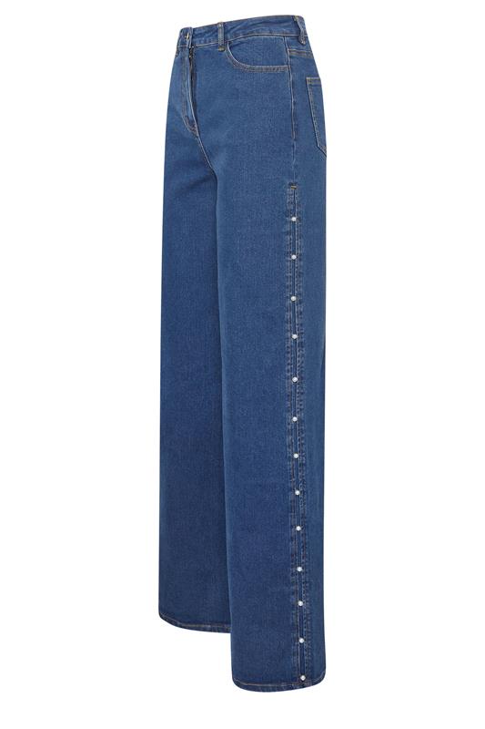 LTS Tall Dark Blue Pearl Detail Cotton Wide Leg Jeans | Long Tall Sally 7