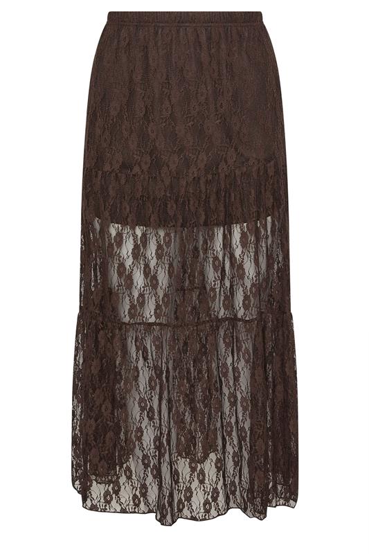 PixieGirl Petite Women's Chocolate Brown Lace Lined Maxi Skirt | PixieGirl 5