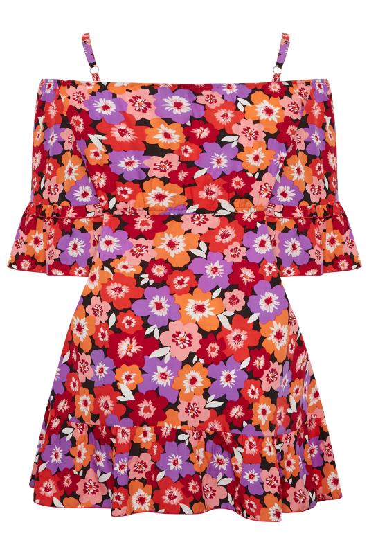 Plus Size Purple Floral Print Cold Shoulder Top | Yours Clothing  7