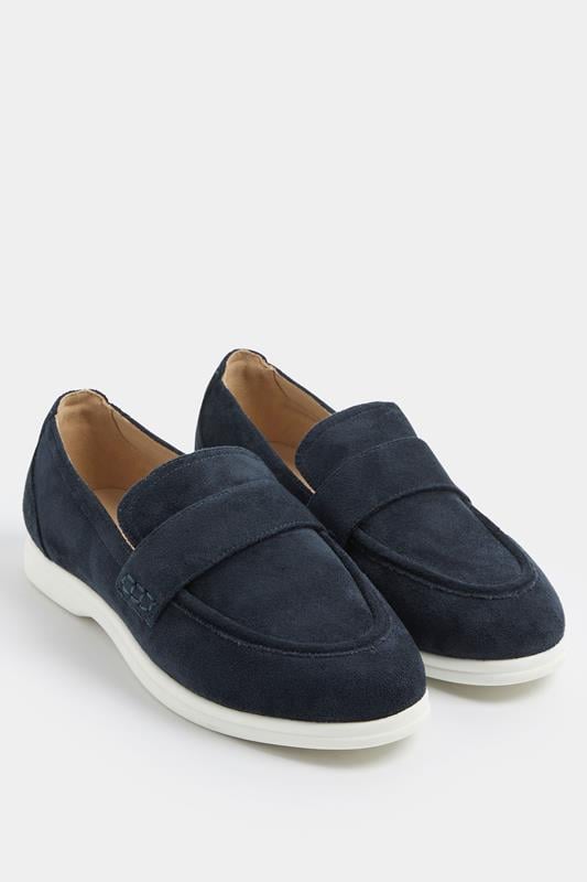 Navy Blue Faux Suede Loafers In Extra Wide EEE Fit