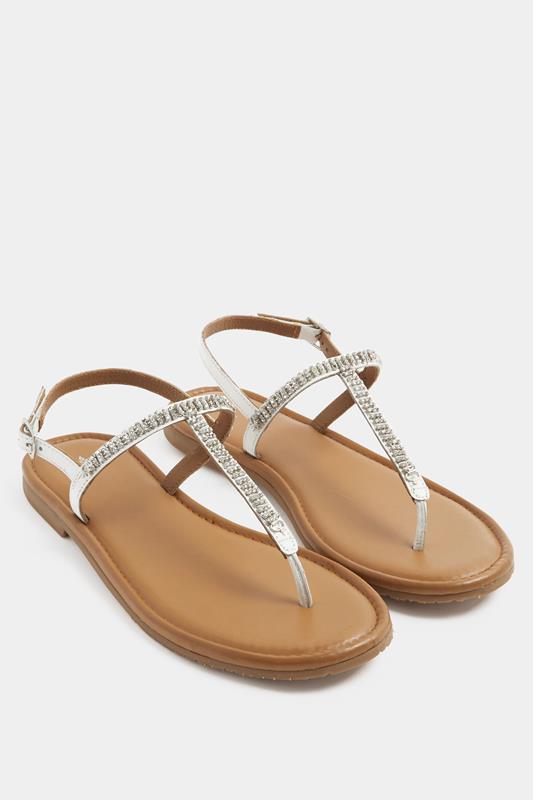  Yours White Diamante Toe Post Sandals In Extra EEE Wide Fit