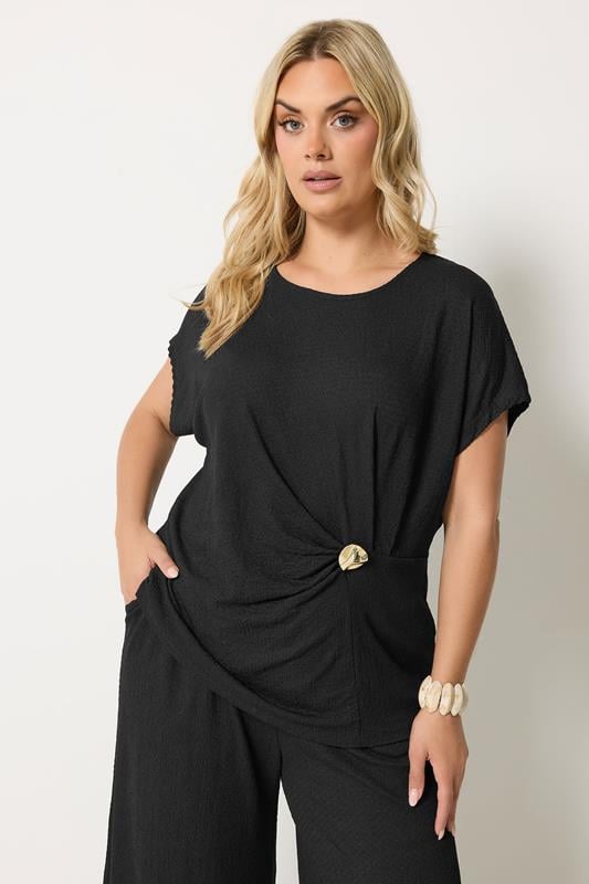 YOURS Plus Size Black Grown On Sleeve Top | Yours Clothing 1