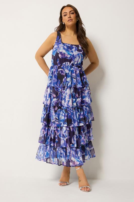 YOURS Plus Size Purple Floral Ruffle Dress | Yours Clothing 2