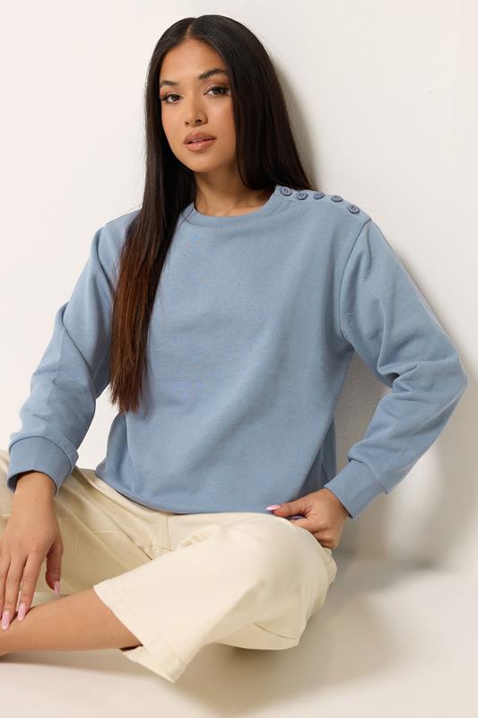  M&Co Petite Light Blue Button Detail Sweatshirt
