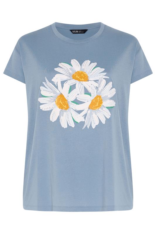 YOURS Plus Size Light Blue Daisy Embellished Graphic T-Shirt | Yours Clothing 6