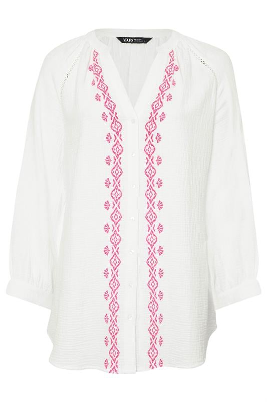 YOURS Plus Size White Embroidered Cheesecloth Shirt | Yours Clothing 7