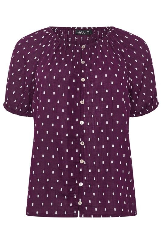 M&Co Berry Purple Dobby Short Sleeve Blouse | M&Co 6