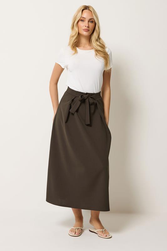  M&Co Chocolate Brown Tie Waist Midi Skirt