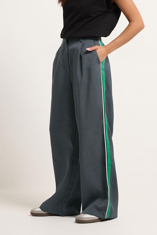 PixieGirl Petite Women's Grey & Green Striped Formal Trousers | PixieGirl 1