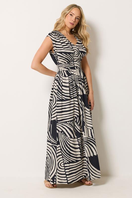 LTS Tall Women's Black Abstract Cotton Wrap Maxi Dress | Long Tall Sally 1
