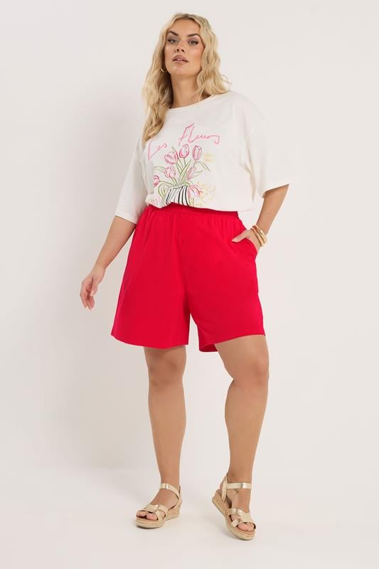 YOURS Plus Size Red Shirred Shorts | Yours Clothing 4