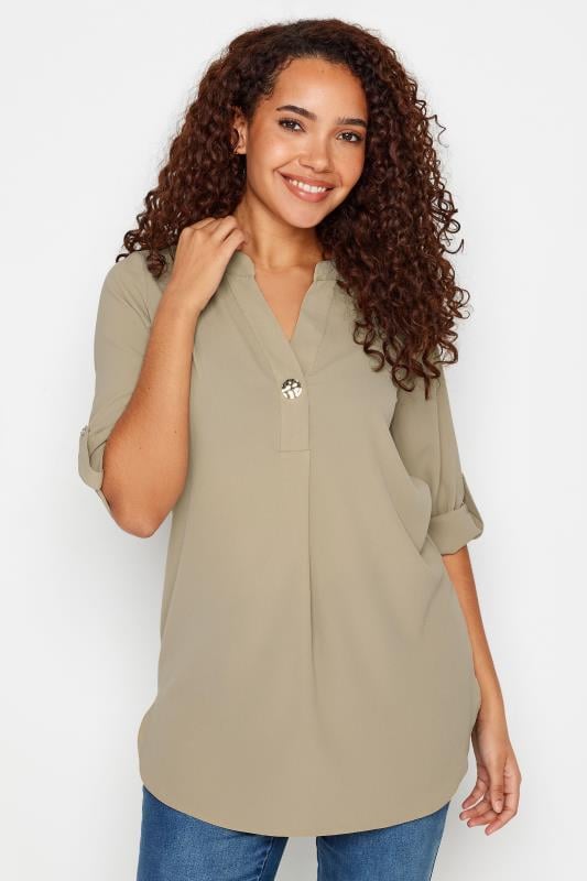 Women's  M&Co Brown Statement Button Tab Sleeve Shirt