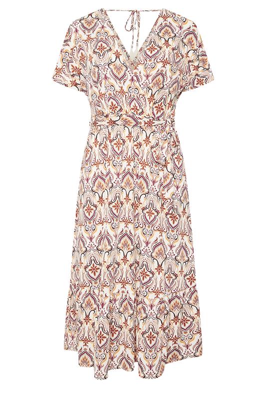YOURS Plus Size White Paisley Print Midi Wrap Dress | Yours Clothing 5
