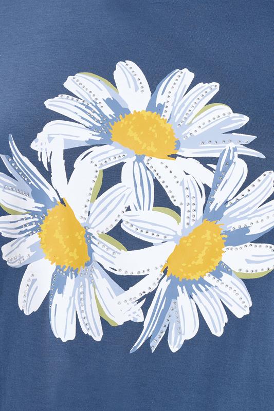 YOURS Plus Size Blue Daisy Embellished Graphic T-Shirt | Yours Clothing 4