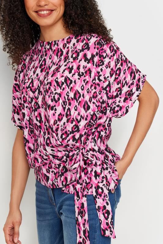 M&Co Pink Leopard Print Tie Side Detail Blouse | M&Co 4