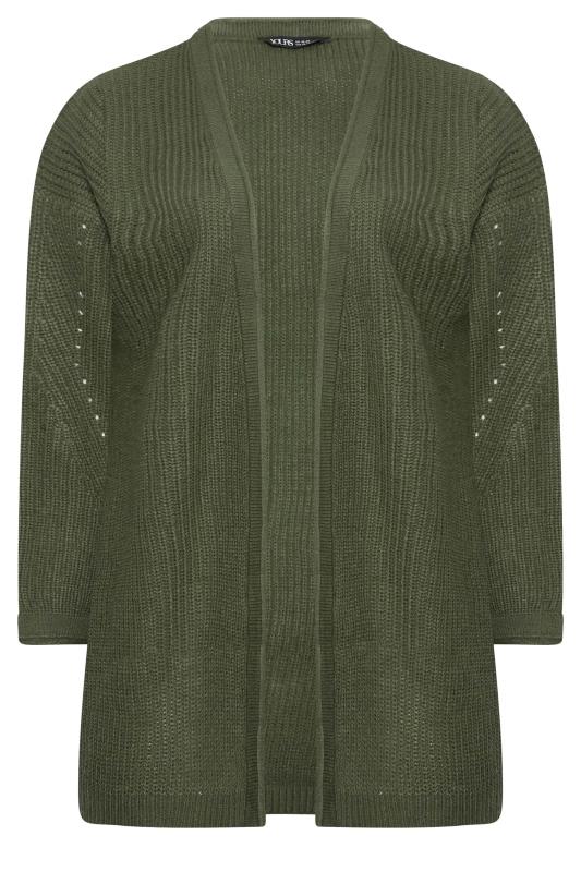 YOURS Plus Size Khaki Green Knitted Cardigan | Yours Clothing 6