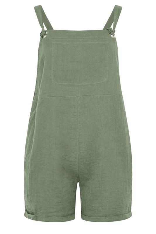 YOURS Plus Size Khaki Green Short Dungarees  5