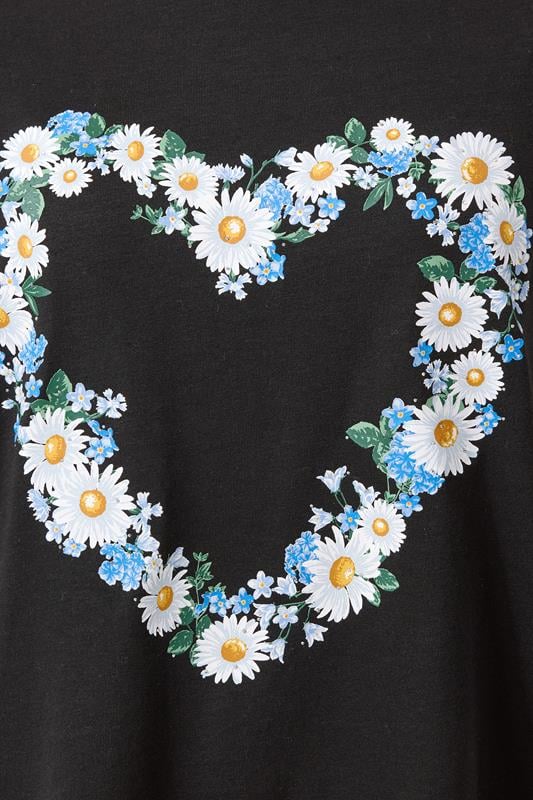 YOURS Plus Size Black Daisy Heart T-Shirt | Yours Clothing 4