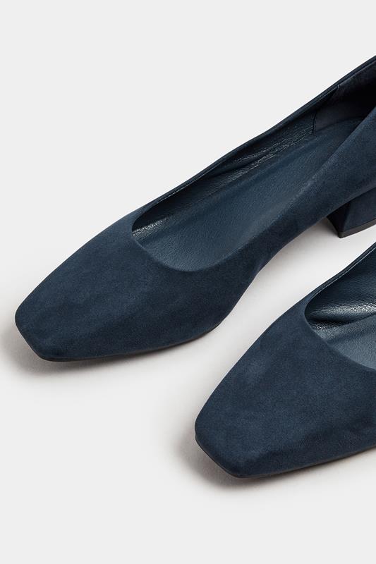 Navy Blue Faux Suede Mid Block Heel Court Shoes In Extra Wide EEE Fit | Yours Clothing 5
