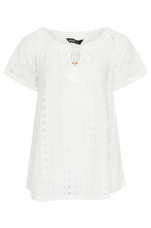 YOURS Plus Size White Tie Neck Broderie Anglaise Top | Yours Clothing 5