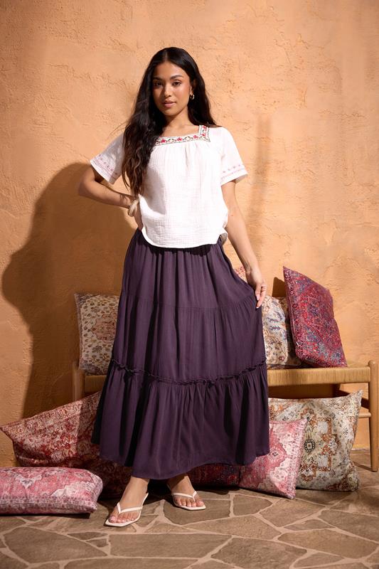 M&Co Petite Berry Purple Crinkle Maxi Skirt