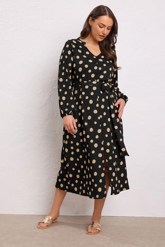 EVANS Plus Size Black Spot Print Split Front Dress | Evans 1