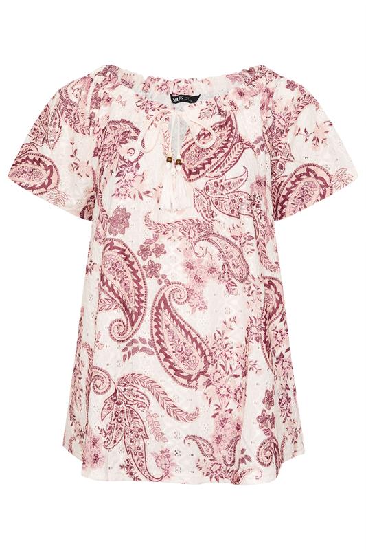 YOURS Plus Size Pink Paisley Broderie Anglaise Top | Yours Clothing 5