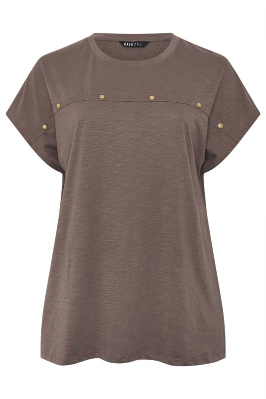 YOURS Plus Size Chocolate Brown Stud Grown-On Sleeve T-Shirt | Yours Clothing 5